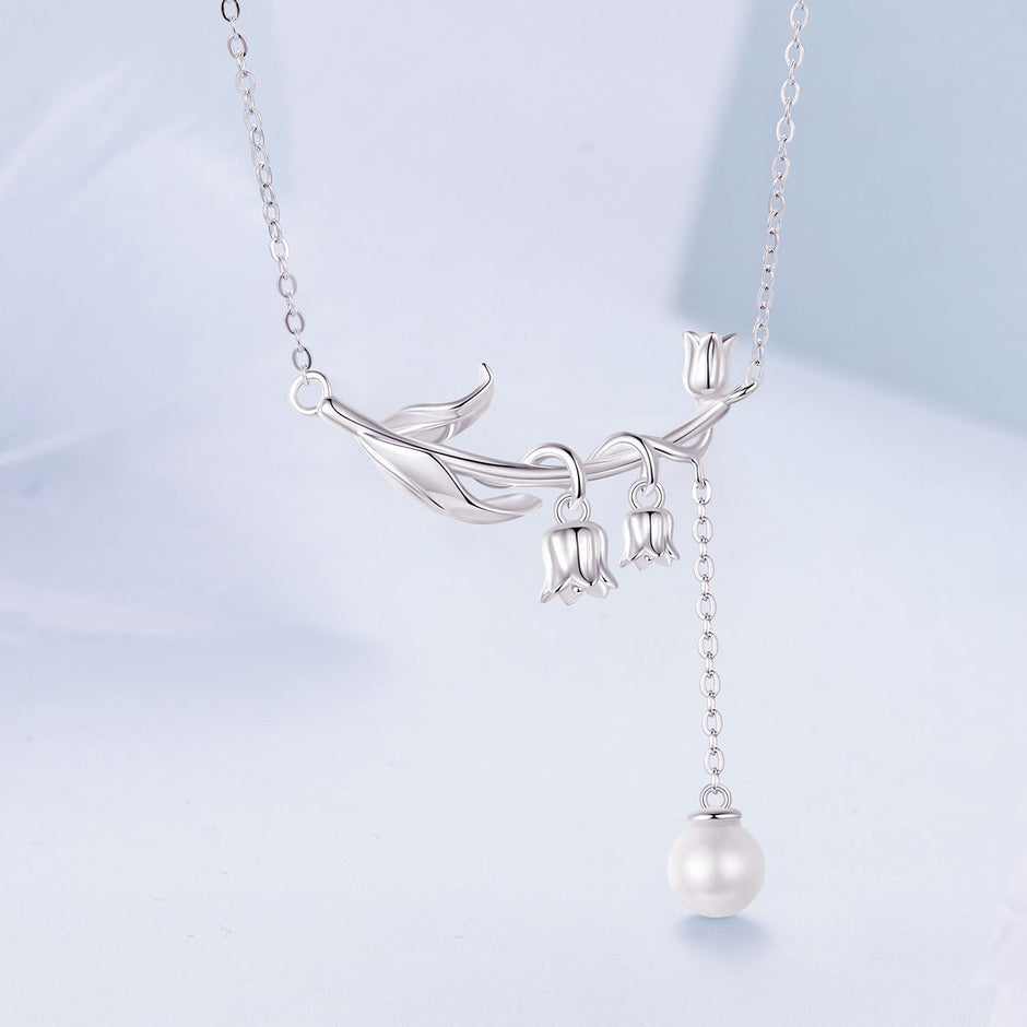 925 Sterling Silver Necklace with Quality Shell Pearl & Platinum Plating, 380mm Length for Women