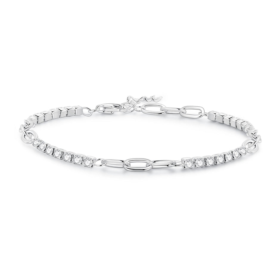 925 Sterling Silver Bracelet with Pavé Setting CZ, Platinum Plated, 14.5+3cm, for Women