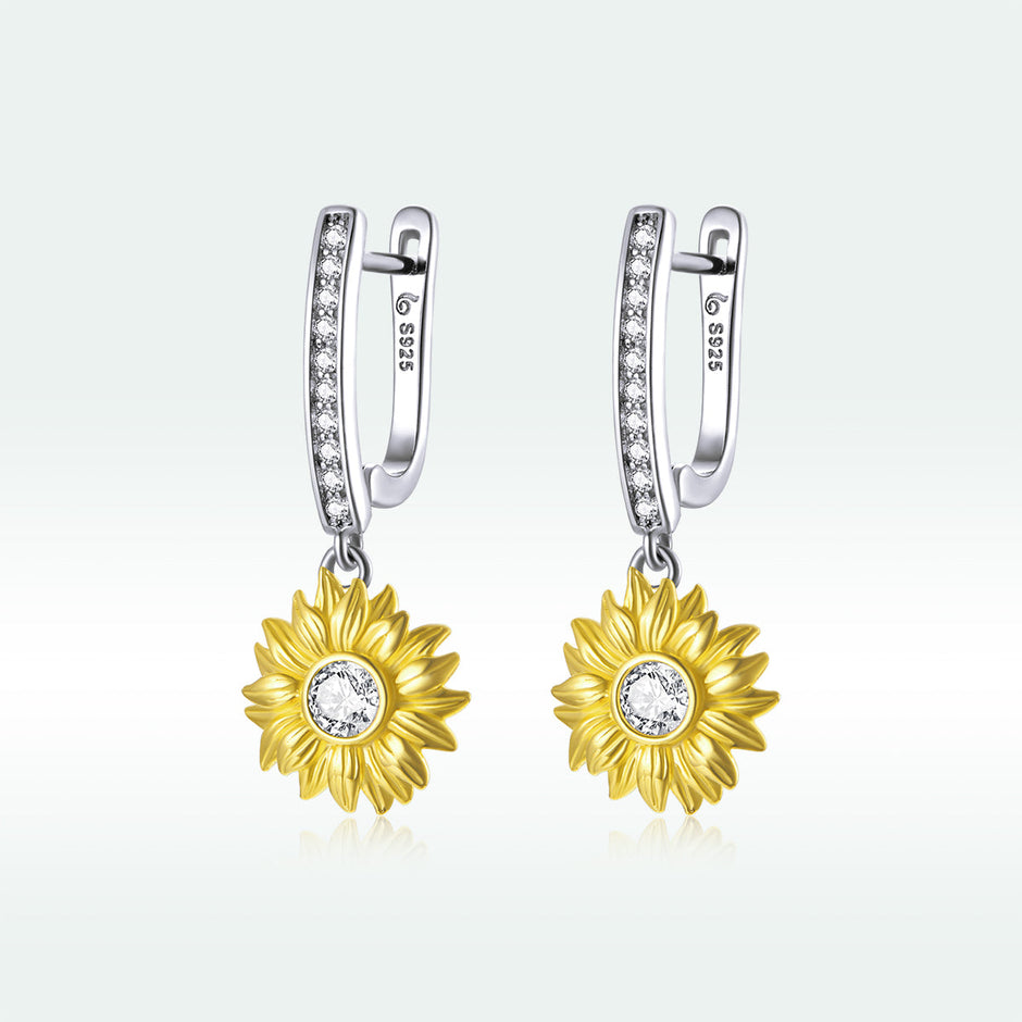 S925 Sterling Silver Plated Gold Pavé Setting CZ Earrings