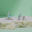 925 Sterling Silver Earrings with CZ and Glass, 12x14mm, for Women