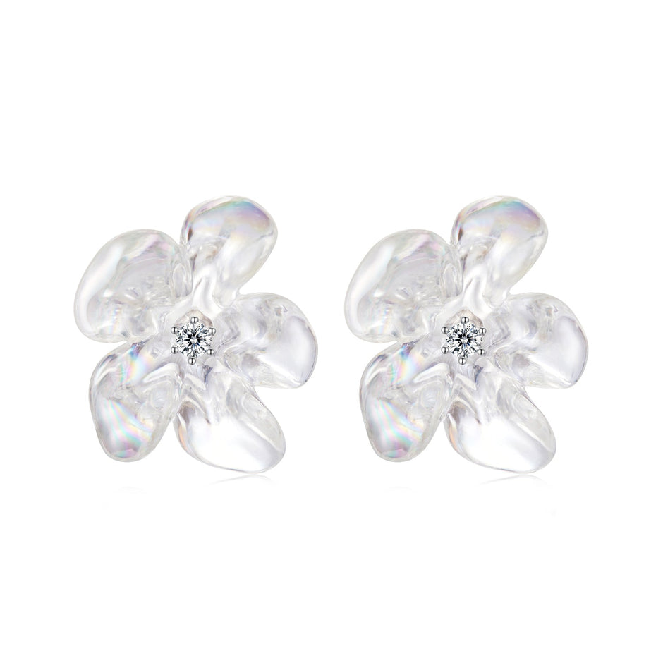 925 Sterling Silver Earrings with Pavé Setting CZ and Resin, 2.5x2.1cm for Women