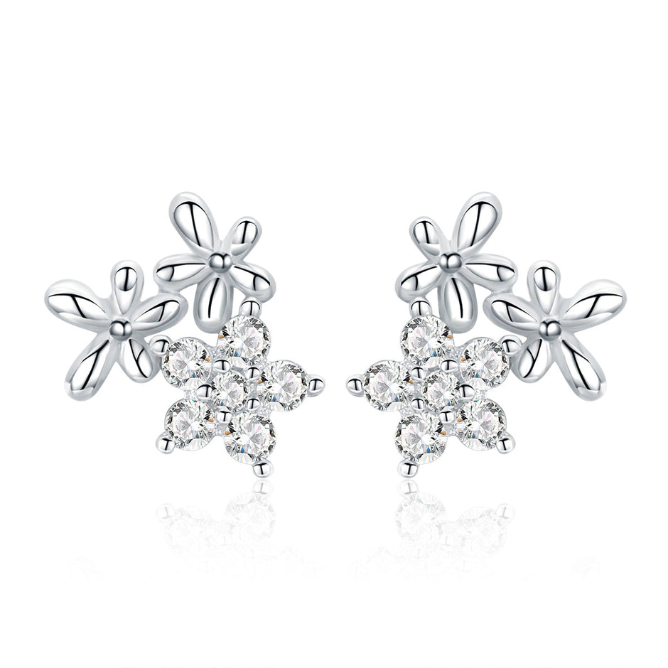 925 Sterling Silver Earrings with CZ in Pavé Setting, 0.6*0.7cm for Women