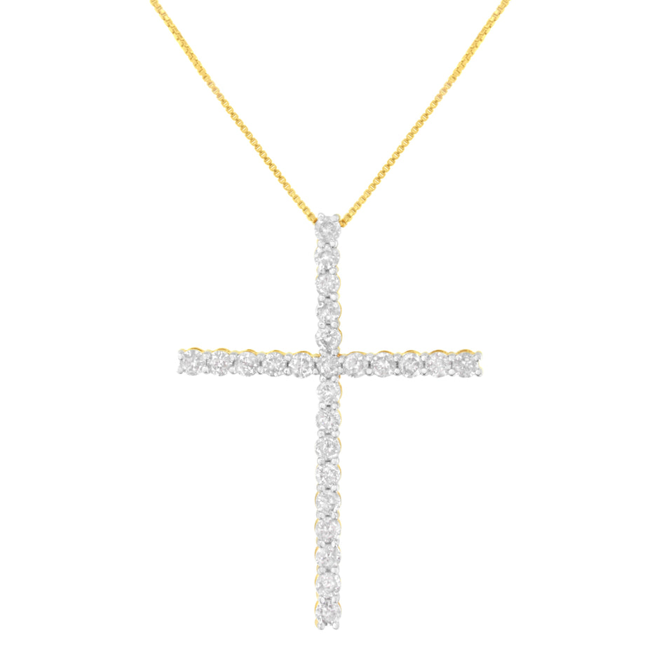 .925 Sterling Silver 3.0 Cttw Round Shape Diamond 1-1/2" Cross Pendant with Box Chain Necklace (I-J Color, I2-I3 Clarity) - 18"