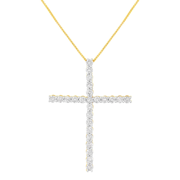 .925 Sterling Silver 3.0 Cttw Round Shape Diamond 1-1/2" Cross Pendant with Box Chain Necklace (I-J Color, I2-I3 Clarity) - 18"