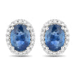 2.16 Carat Genuine Blue Sapphire and White Diamond 14K White Gold Earrings