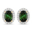 1.92 Carat Genuine Green Tourmaline and White Diamond 14K Yellow Gold Earrings