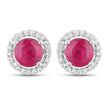 1.22 Carat Genuine Ruby and White Diamond 14K White Gold Earrings