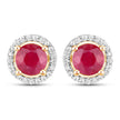 1.22 Carat Genuine Ruby and White Diamond 14K Yellow Gold Earrings