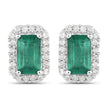 0.91 Carat Genuine Zambian Emerald and White Diamond 14K White Gold Earrings