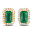 0.91 Carat Genuine Zambian Emerald and White Diamond 14K Yellow Gold Earrings