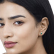 0.91 Carat Genuine Zambian Emerald and White Diamond 14K Yellow Gold Earrings