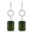 2.28 Carat Genuine Green Tourmaline and White Diamond 14K White Gold Earrings