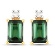 1.24 Carat Genuine Green Tourmaline and White Diamond 14K Yellow Gold Earrings
