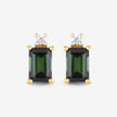 1.24 Carat Genuine Green Tourmaline and White Diamond 14K Yellow Gold Earrings