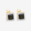 1.55 Carat Genuine Green Tourmaline and White Diamond 14K Yellow Gold Earrings