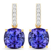 5.64 Carat Genuine Tanzanite and White Diamond 14K Yellow Gold Earrings