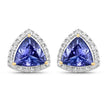 3.82 Carat Genuine Tanzanite and White Diamond 14K Yellow Gold Earrings