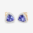 3.82 Carat Genuine Tanzanite and White Diamond 14K Yellow Gold Earrings