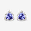 3.82 Carat Genuine Tanzanite and White Diamond 14K Yellow Gold Earrings