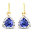 3.86 Carat Genuine Tanzanite and White Diamond 14K Yellow Gold Earrings