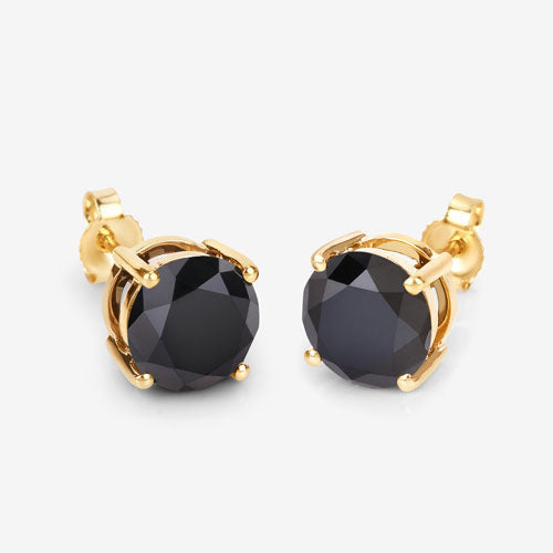 4.12 Carat Genuine Black Diamond 14K Yellow Gold Earrings