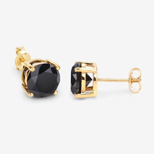 4.91 Carat Genuine Black Diamond 14K Yellow Gold Earrings