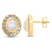 14K Yellow Gold Plated 2.01 Carat Genuine Ethiopian Opal and Tanzanite .925 Sterling Silver Earrings
