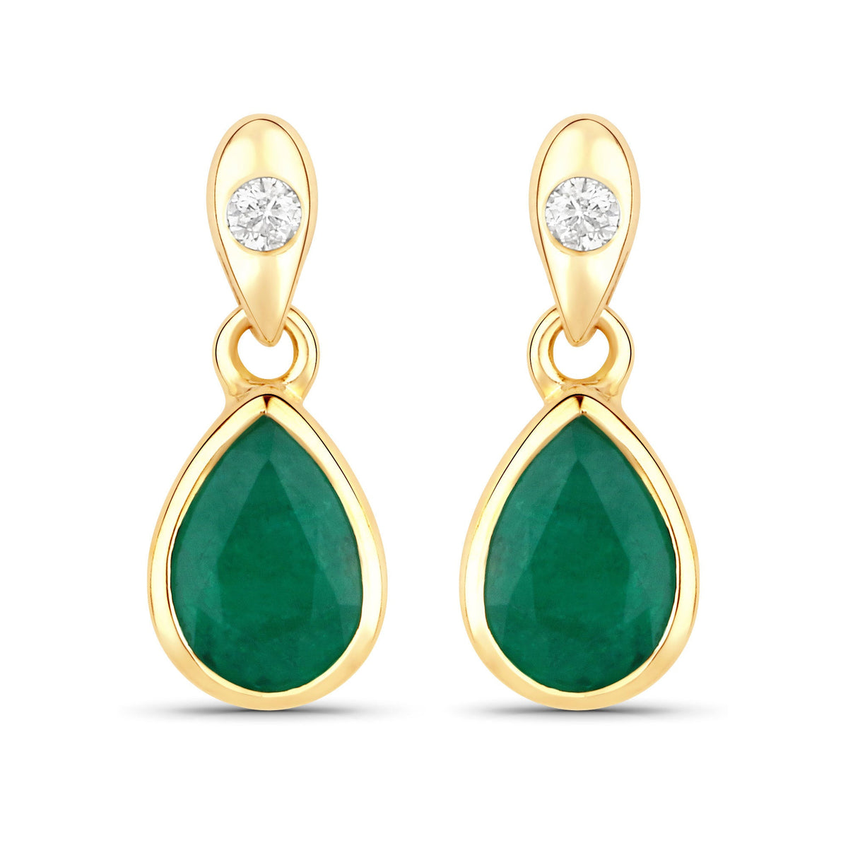 1.35 Carat Genuine Zambian Emerald and White Diamond 14K Yellow Gold Earrings