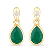 1.35 Carat Genuine Zambian Emerald and White Diamond 14K Yellow Gold Earrings