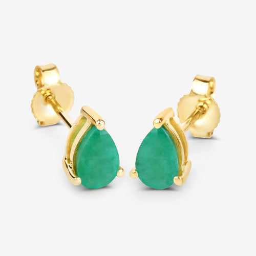 0.70 Carat Genuine Zambian Emerald 10K Yellow Gold Earrings