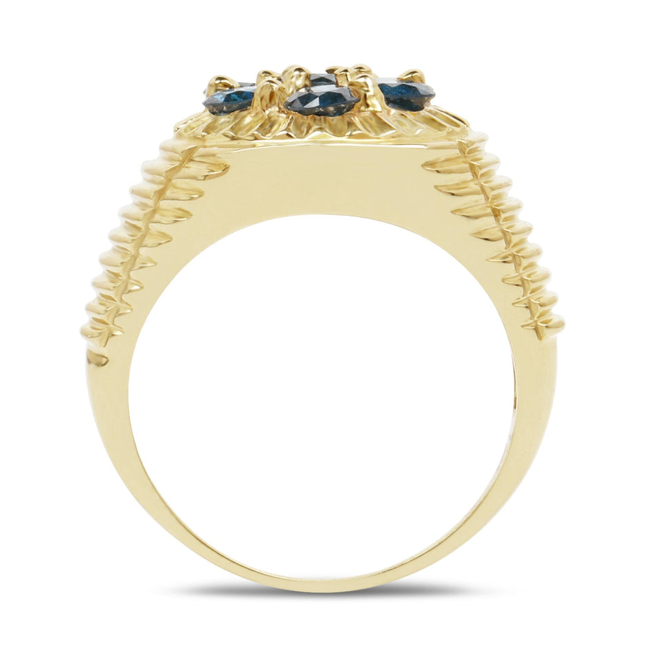 14K Yellow Gold Plated 1.40 Carat Genuine Blue Diamond .925 Sterling Silver Ring
