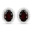 2.77 Carat Genuine Garnet and White Diamond .925 Sterling Silver Earrings