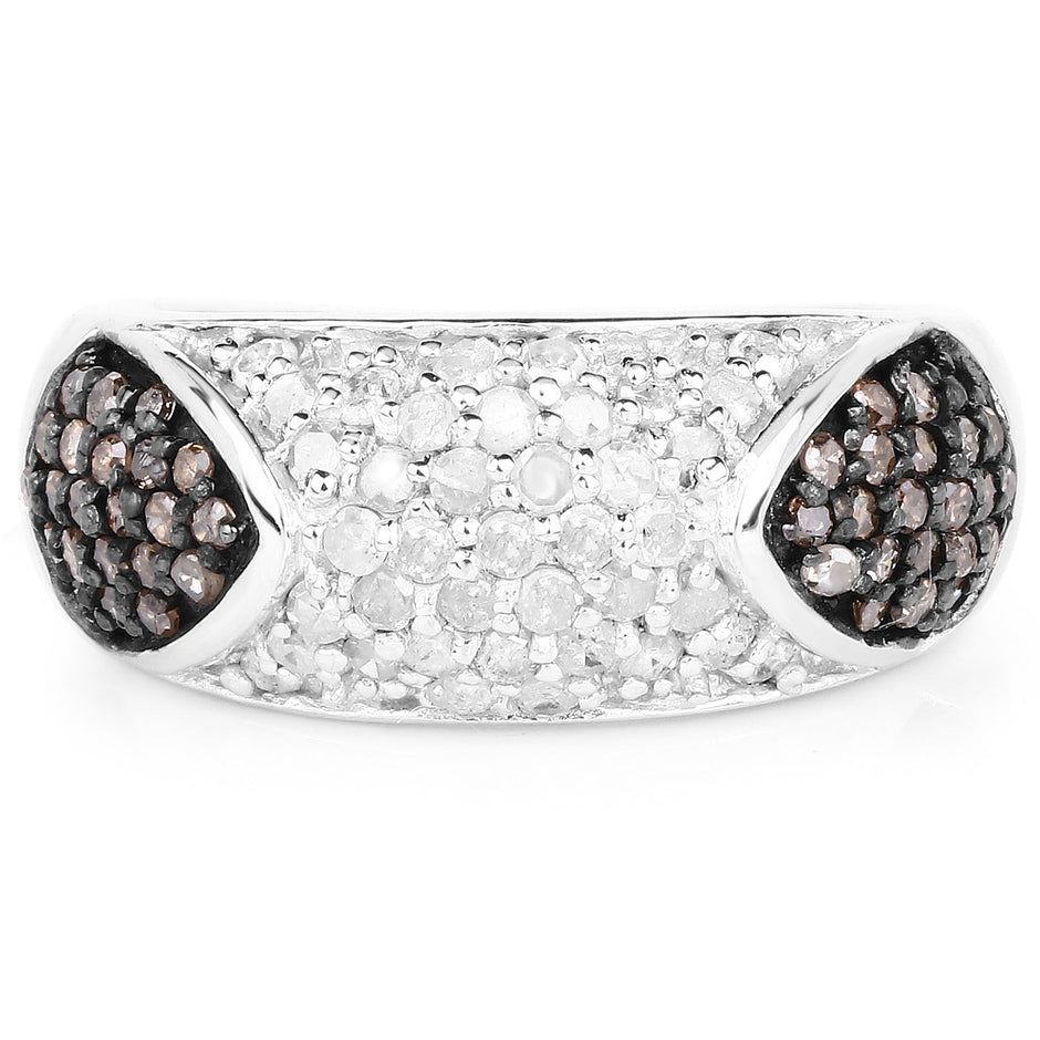 0.94 Carat Genuine Champagne Diamond and White Diamond .925 Sterling Silver Ring