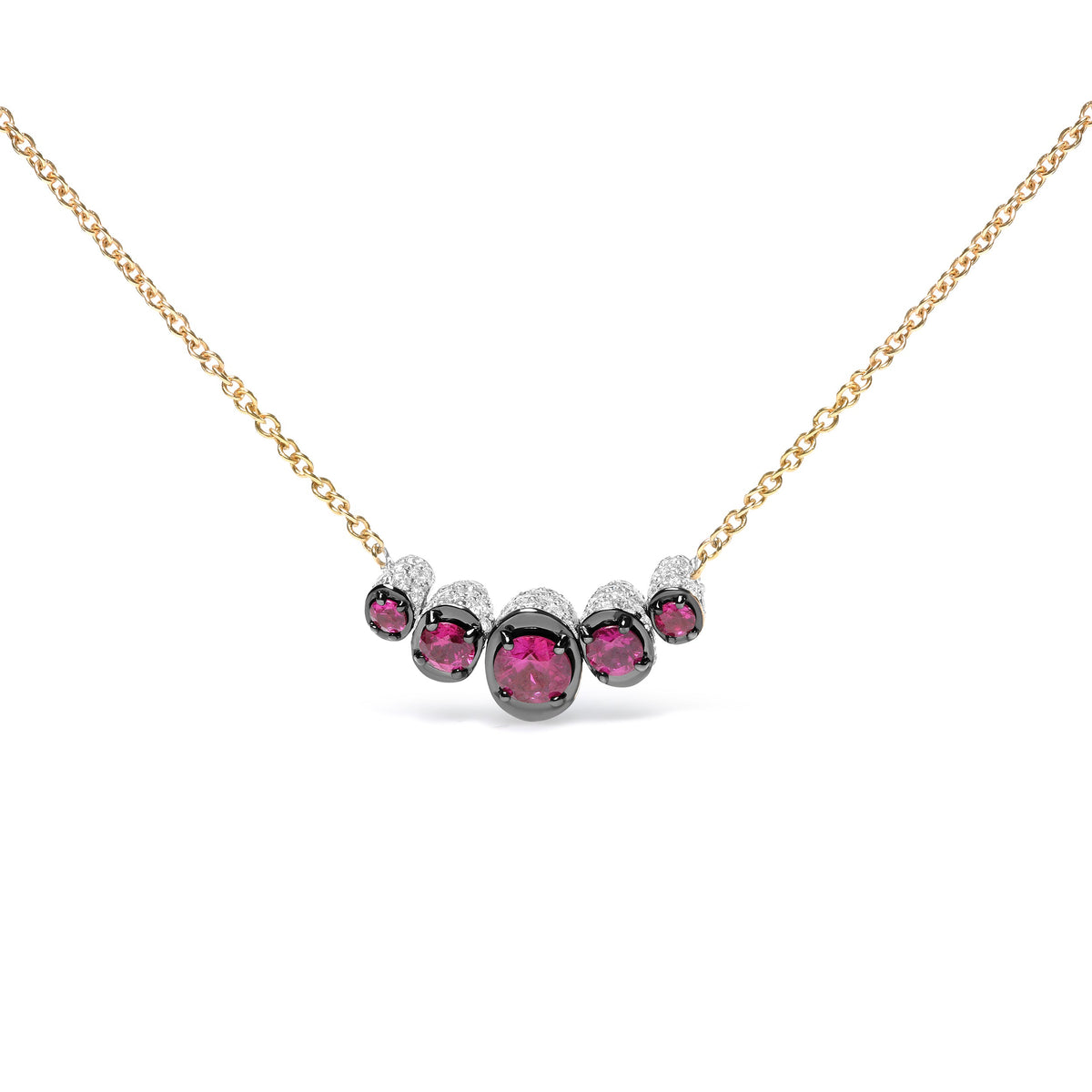 18K Rose Gold 3/4 Cttw Pave Diamonds and Graduated Red Ruby Gemstone Curved Bar Choker Necklace (G-H Color, SI1-SI2 Clarity) - Adjustable up to 14