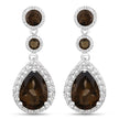 7.34 Carat Genuine Smoky Quartz and White Topaz .925 Sterling Silver Earrings