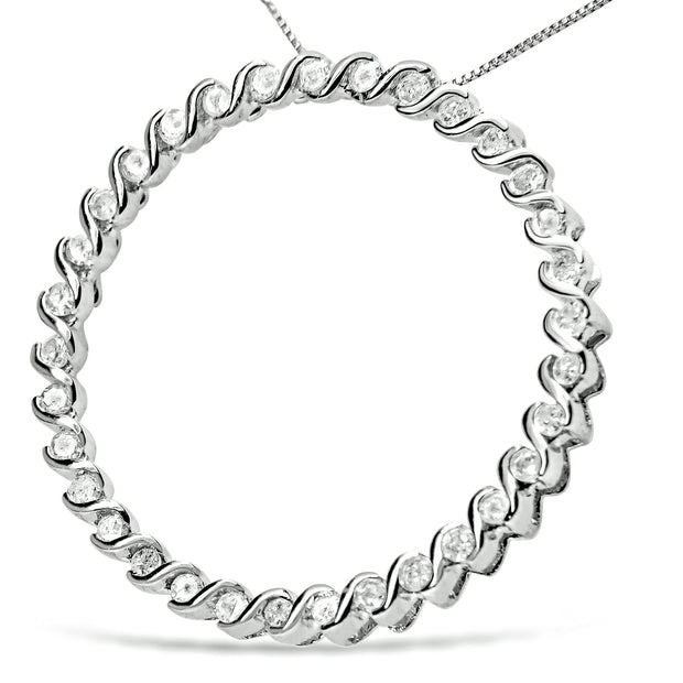 .925 Sterling Silver 3/4 Cttw Round Diamond Spiral Curved Circle Pendant 18" Necklace (I-J Color, I3 Clarity)