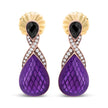 18K Rose Gold Flash Plated .925 Sterling Silver Purple Enamel 1/5 Cttw Round Pave-Set Diamond and 5.5 x 4mm Pear-Shaped Black Onyx Drop Earrings (F-G Color, VS1-VS2 Clarity)