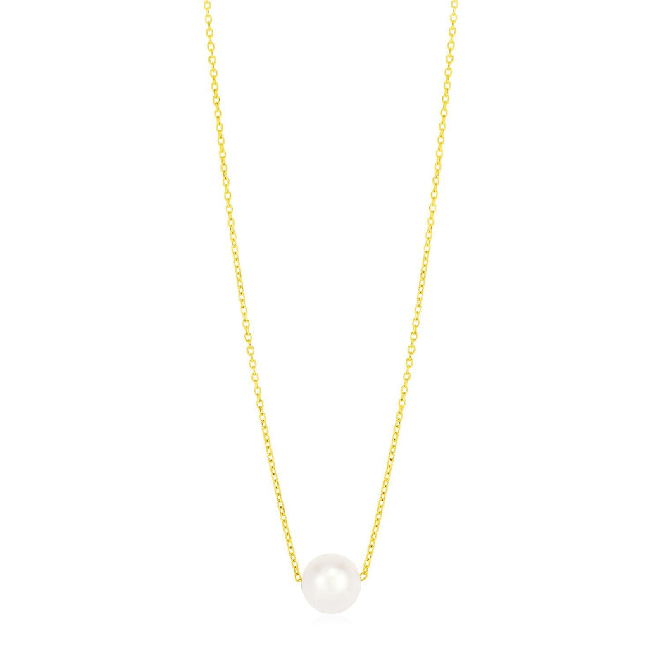 14k Yellow Gold Pearl Solitaire Necklace