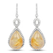 10.04 Carat Genuine Golden Rutile And White Topaz .925 Sterling Silver Earrings