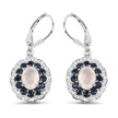 2.80 Carat Genuine Ethiopian Opal, Blue Sapphire and White Topaz .925 Sterling Silver Earrings