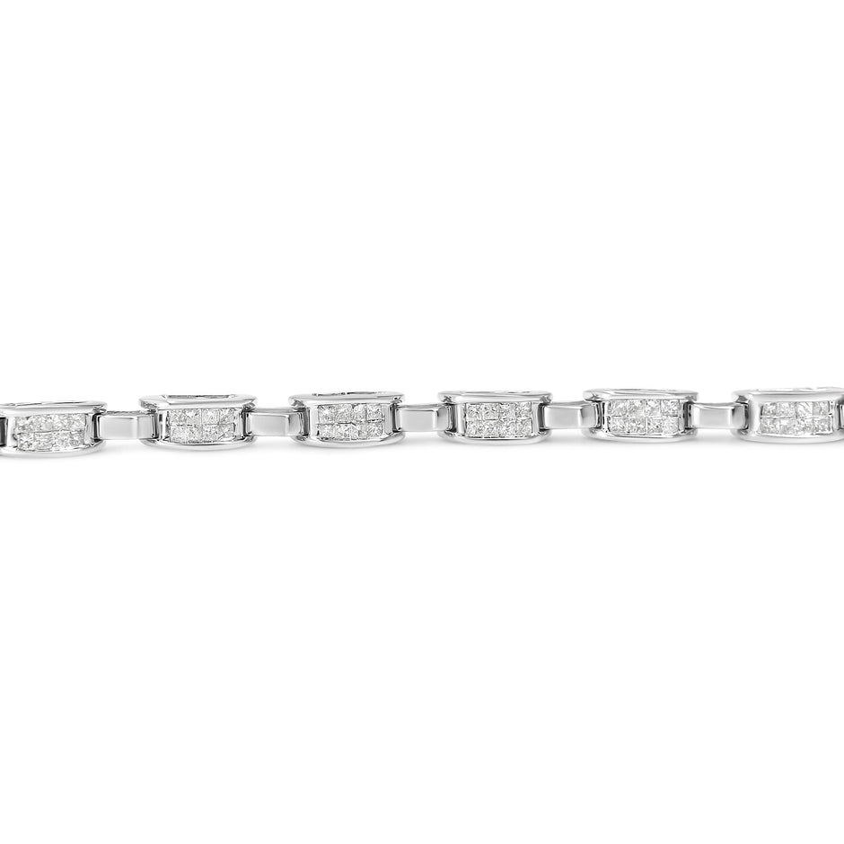 14K White Gold 2.0 Cttw Princess Cut Invisible Set Diamond Rectangular Link Bracelet (I-J Color, I1-I2 Clarity) - 7.25