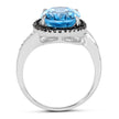 5.48 Carat Genuine Swiss Blue Topaz, Black Diamond and White Diamond .925 Sterling Silver Ring
