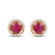 0.71 Carat Genuine Ruby and White Diamond 14K Yellow Gold Earrings