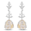 15.97 Carat Genuine Golden Rutile And White Topaz .925 Sterling Silver Earrings