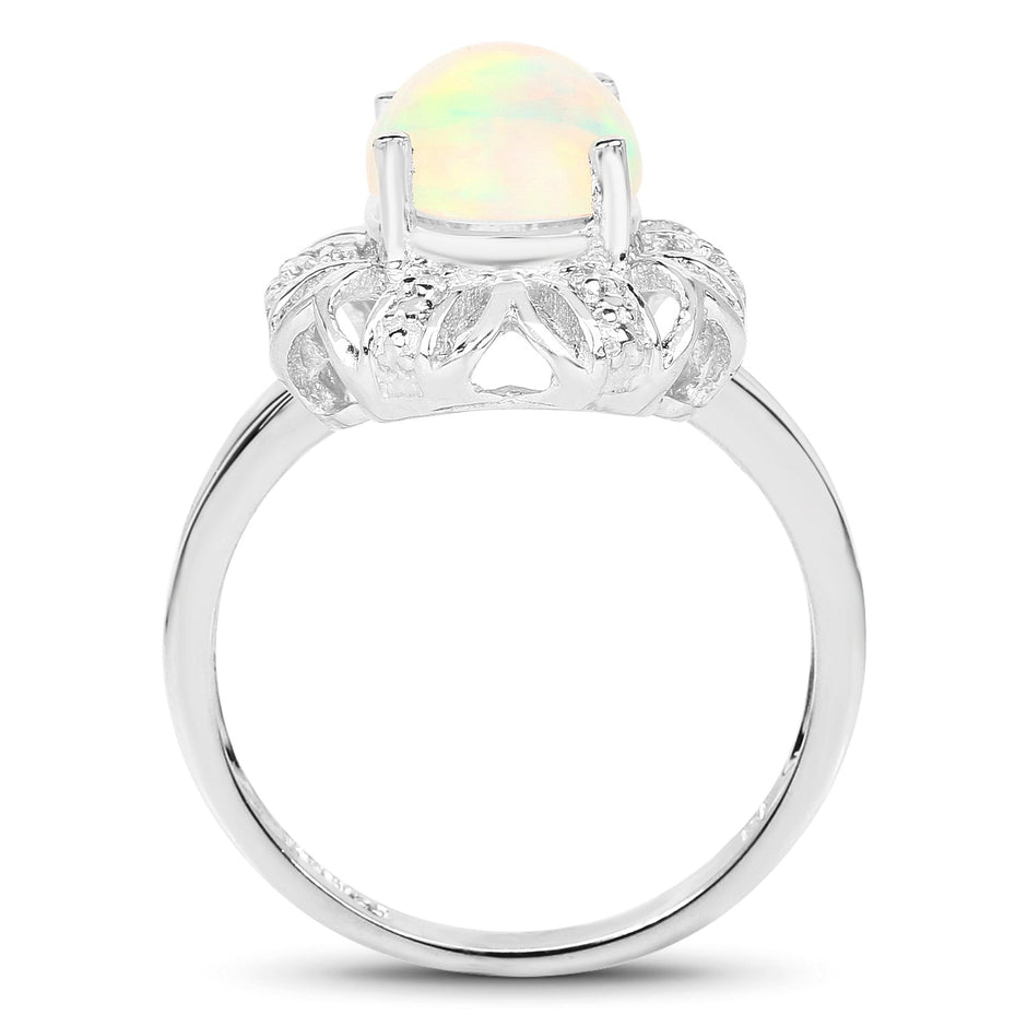 1.73 Carat Genuine Ethiopian Opal & White Topaz .925 Sterling Silver Ring