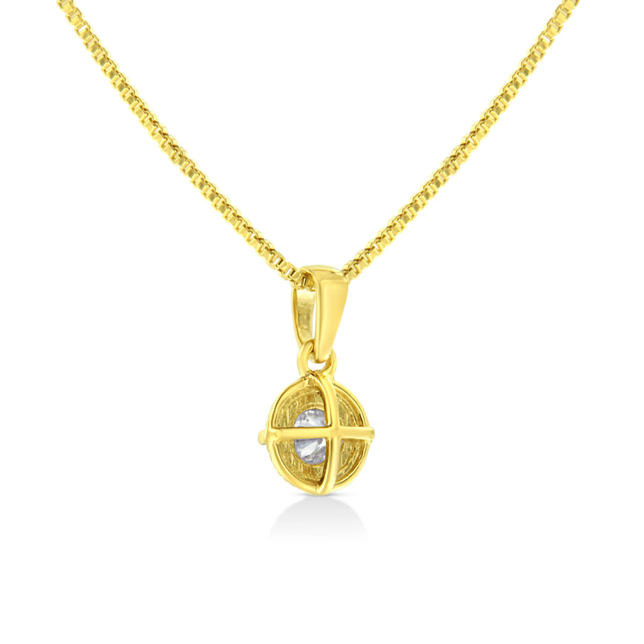 14K Yellow Gold Plated .925 Sterling Silver 1/2 Cttw Brilliant Round Cut Diamond Solitaire Milgrain 18