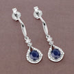 0.86 Carat Genuine Blue Sapphire and White Diamond 14K White Gold Earrings