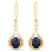 0.86 Carat Genuine Blue Sapphire and White Diamond 14K Yellow Gold Earrings