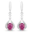 0.70 Carat Genuine Ruby and White Diamond 14K White Gold Earrings
