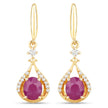0.70 Carat Genuine Ruby and White Diamond 14K Yellow Gold Earrings